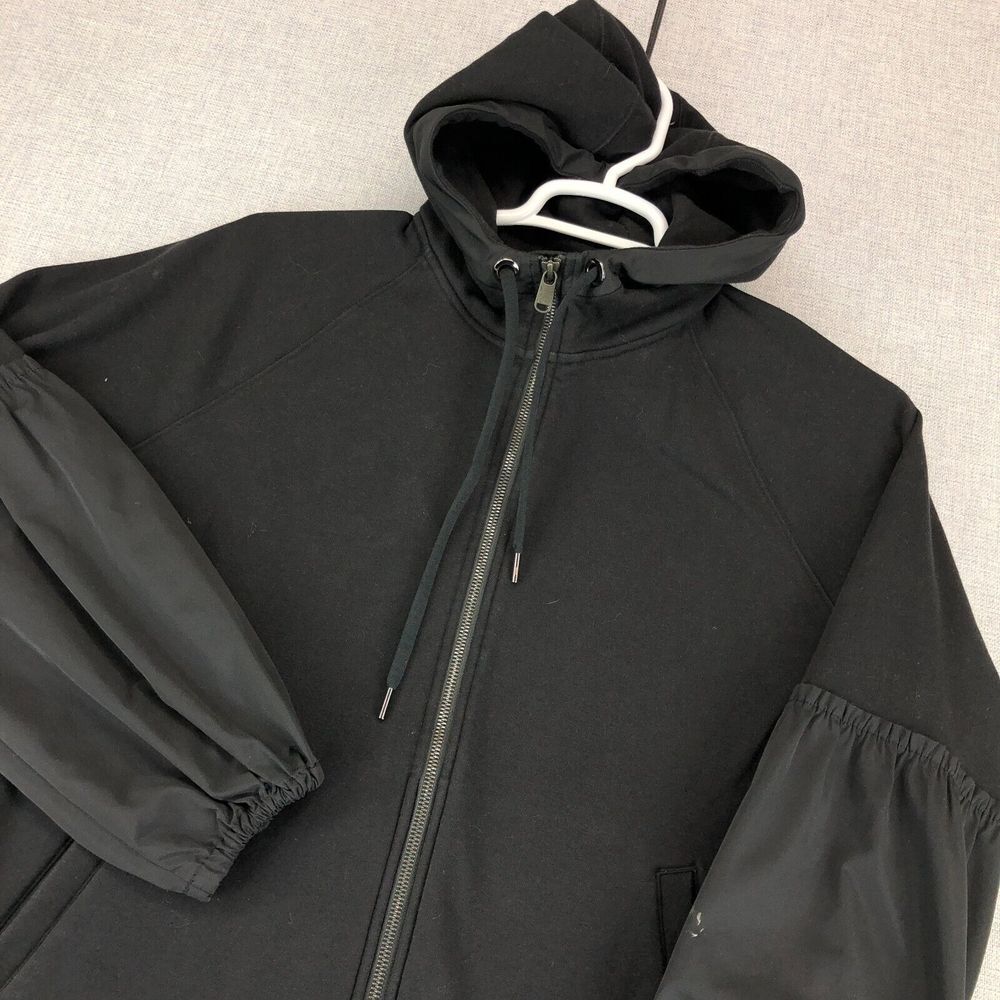 Athleta Women's XS Black On My Way Triumph Hybrid Hoodie Full Zip Puff Sleeve